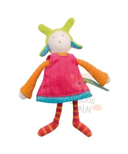  colette and pinpin rattle doll pink orange green blue 